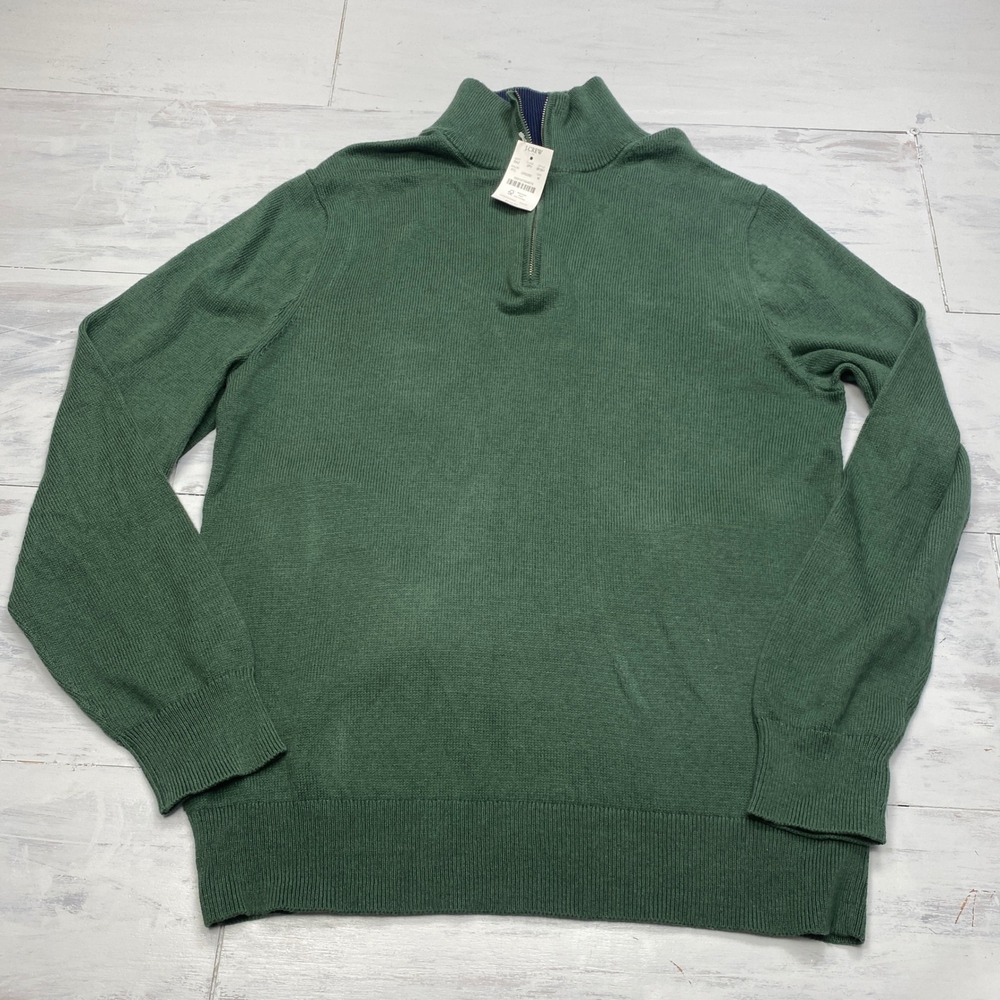 J.Crew Quarter Zip Sweater Mens Medium Green Cotton Mock Neck Pullover BF091 NWT